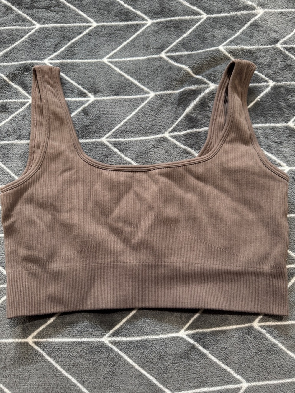 QQQ Ribbed Scoop Sports Bralette — Taupe Brown